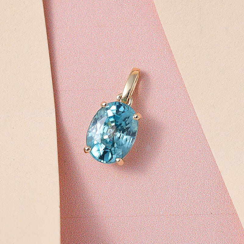 Luxoro 10K Yellow Gold Premium Cambodian Blue Zircon Solitaire Pendant 1.90 ctw