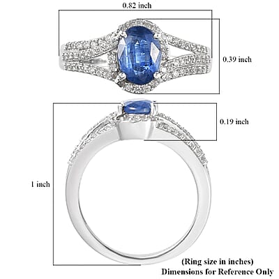 Kashmir Kyanite and White Zircon Split Shank Ring in Platinum Over Sterling Silver (Size 10.0) 2.50 ctw