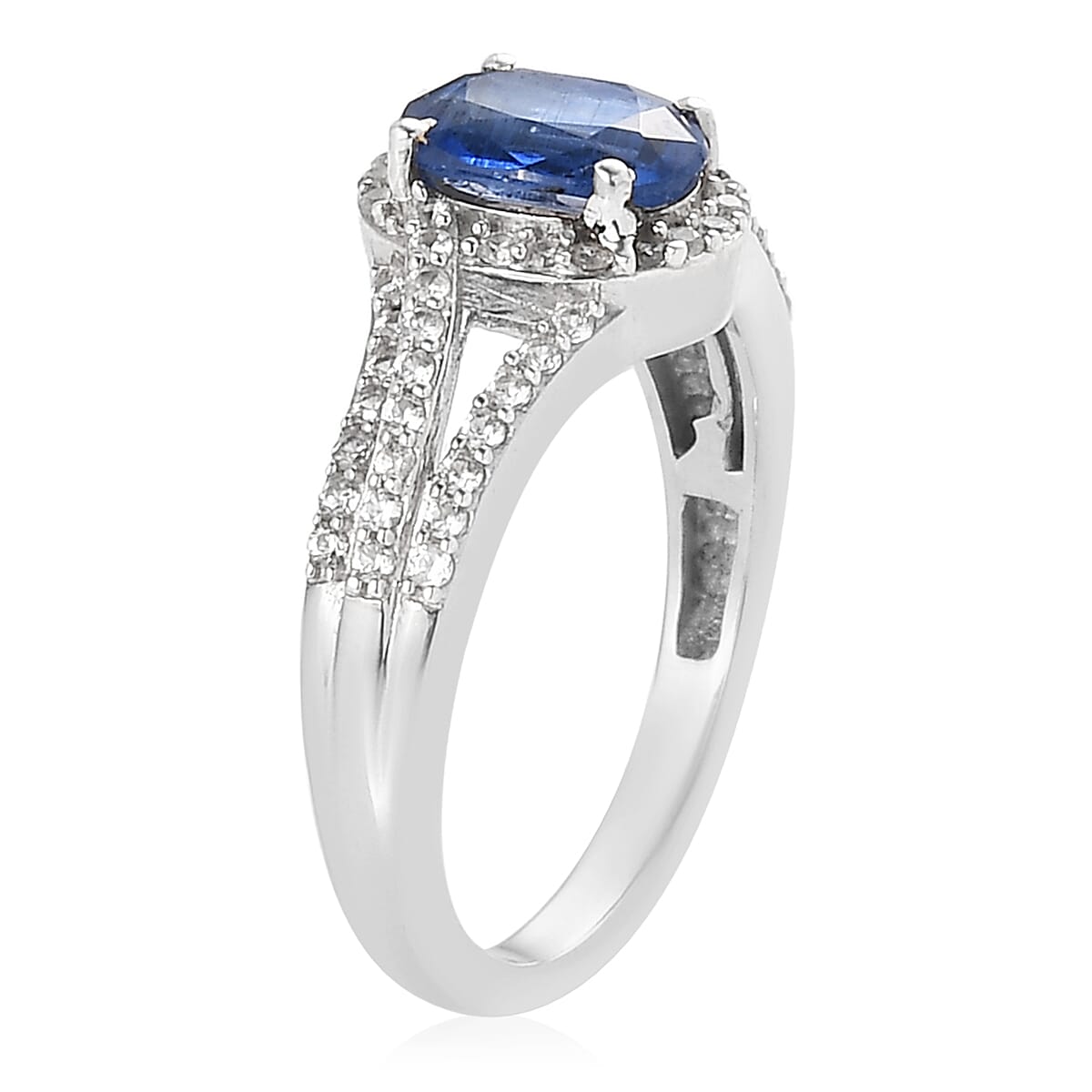 Kashmir Kyanite and White Zircon Split Shank Ring in Platinum Over Sterling Silver (Size 8.0) 2.50 ctw image number 3