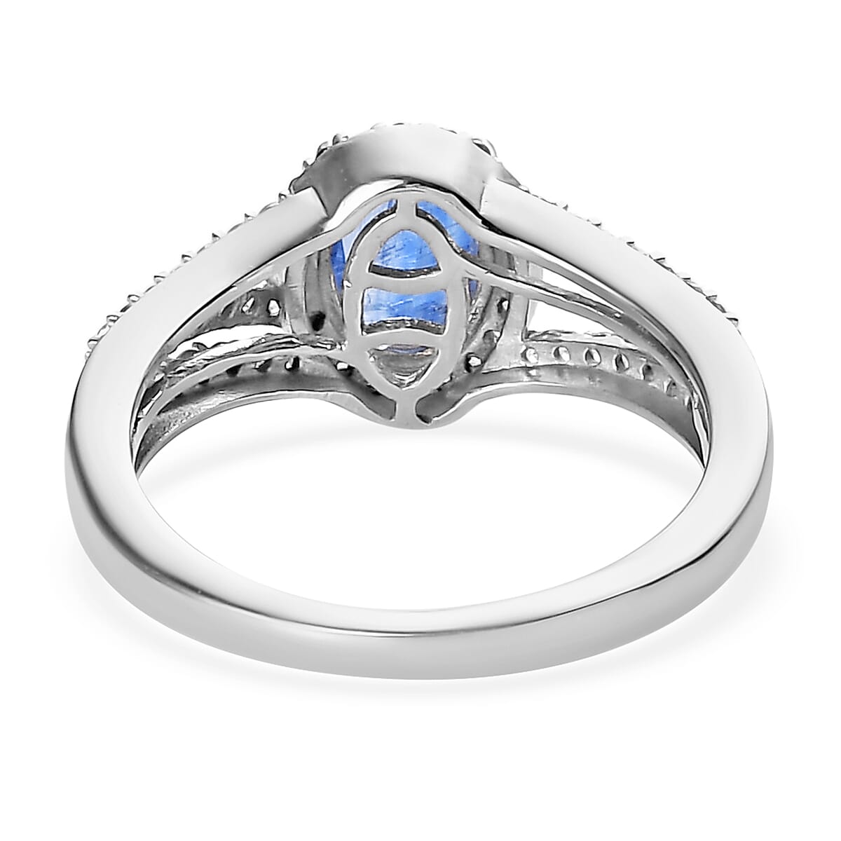 Kashmir Kyanite and White Zircon Split Shank Ring in Platinum Over Sterling Silver (Size 8.0) 2.50 ctw image number 4