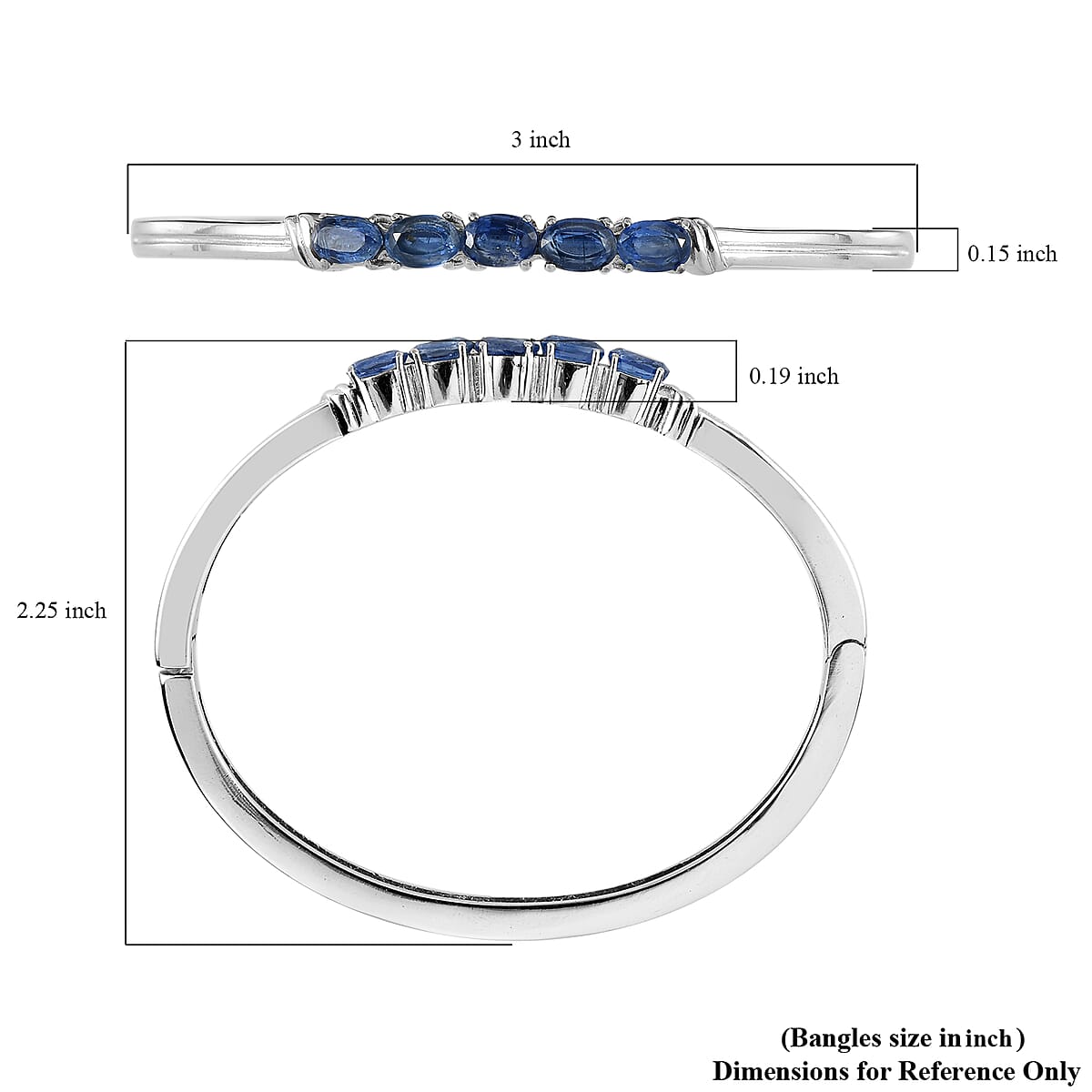 Kashmir Kyanite Bangle Bracelet in Stainless Steel (6.50 In) 2.65 ctw image number 5