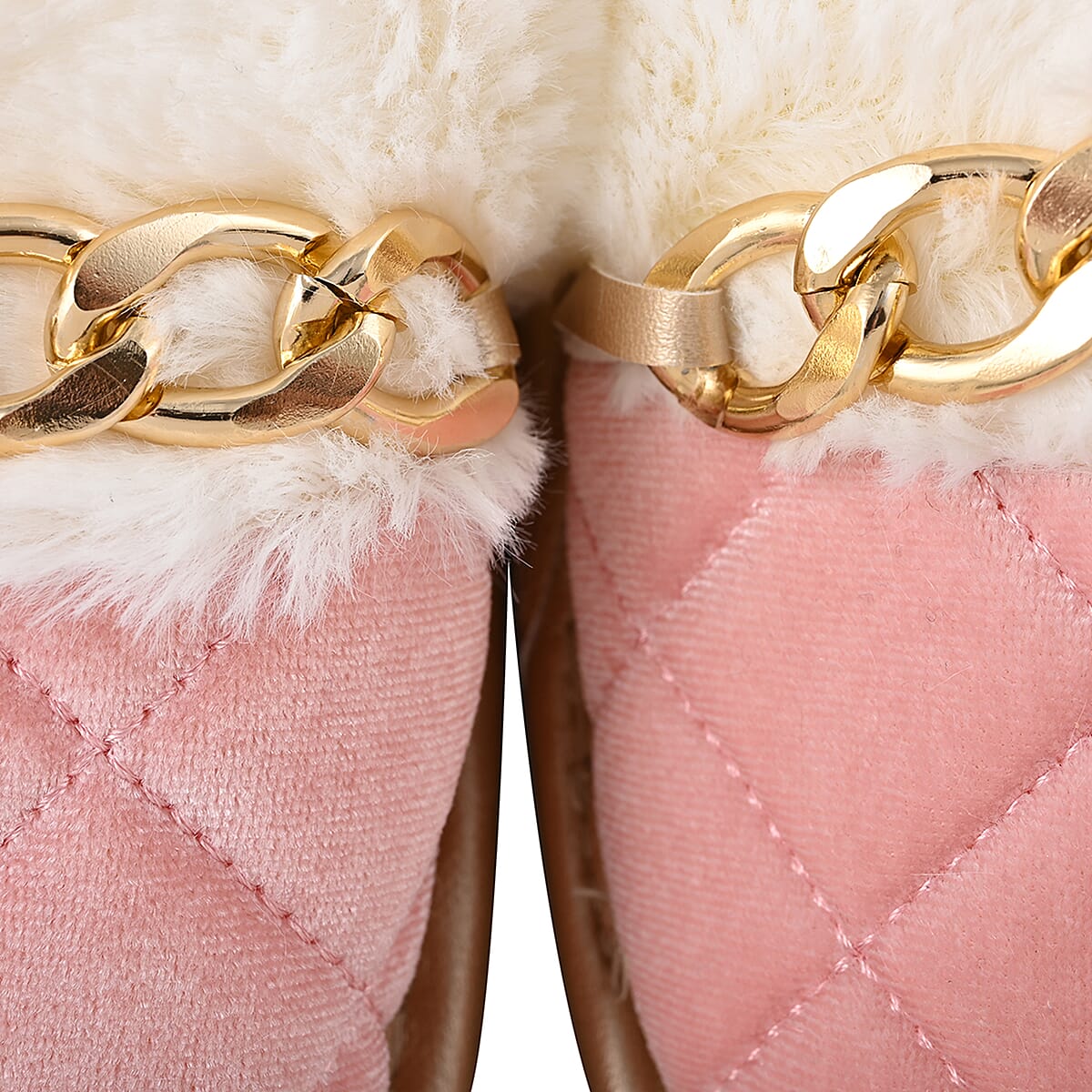 Sole Selection Pink Quilted Plush Slippers with Gold Chain - L image number 5