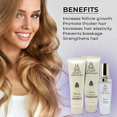 Karma Beauty Bundle- Biotin Infused Shampoo, Conditioner & Hair Serum (200 ml, 200ml, 50ml) (Ships in 12-14 Day), Best Shampoo and Conditioner with Hair Serum, Biotin Shampoo, Haircare Set