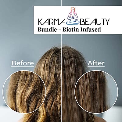 Karma Beauty Bundle- Biotin Infused Shampoo, Conditioner & Hair Serum (200 ml, 200ml, 50ml) (Ships in 12-14 Day), Best Shampoo and Conditioner with Hair Serum, Biotin Shampoo, Haircare Set