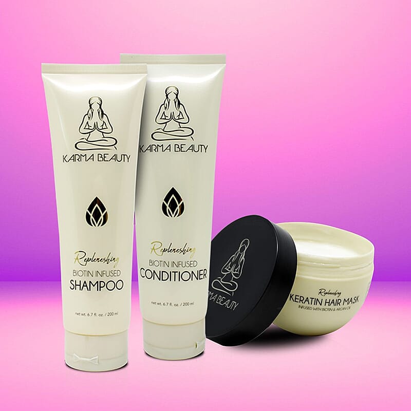 Karma Beauty Bundle- Biotin Infused Shampoo, Conditioner & Keratin Mask (Ships in 12-14 Day), Keratin Biotin Hair Shampoo Conditioner, Haircare Set