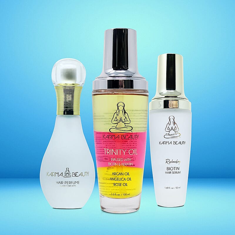 Karma Beauty Bundle- Biotin Serum, Trinity Oil & Sweet Dreams Hair perfume (Ships in 8-10 business days), Haircare Product Set, Natural Hair Care Products