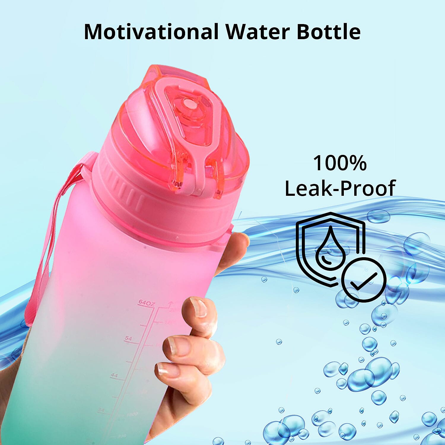 Closeout Giotto 64oz Motivational Water Bottle - Multi Color , Best Portable Water Bottle , Gym Travel Water Bottle