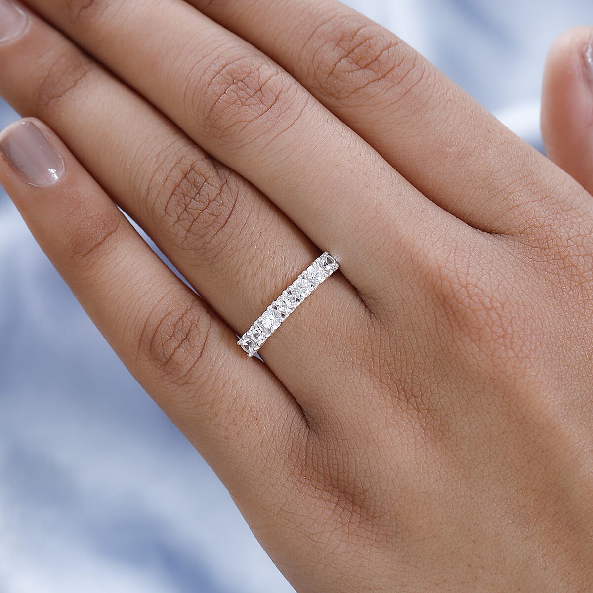 White Zircon 7 Stone Ring in Sterling Silver (Size 5.0) 1.15 ctw image number 2