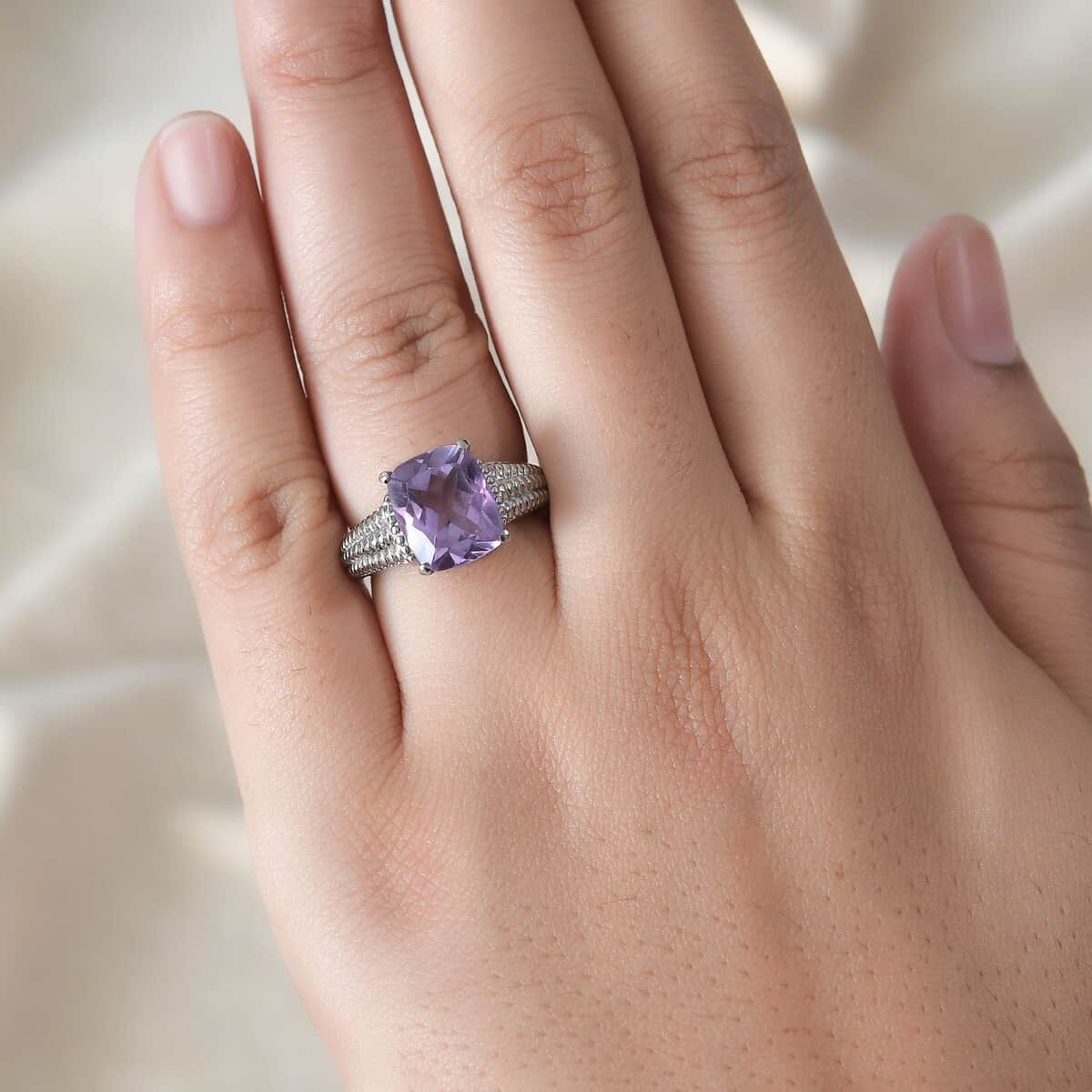 Rose De France Amethyst Solitaire Ring in Stainless Steel (Size 10.0) 4.00 ctw image number 2