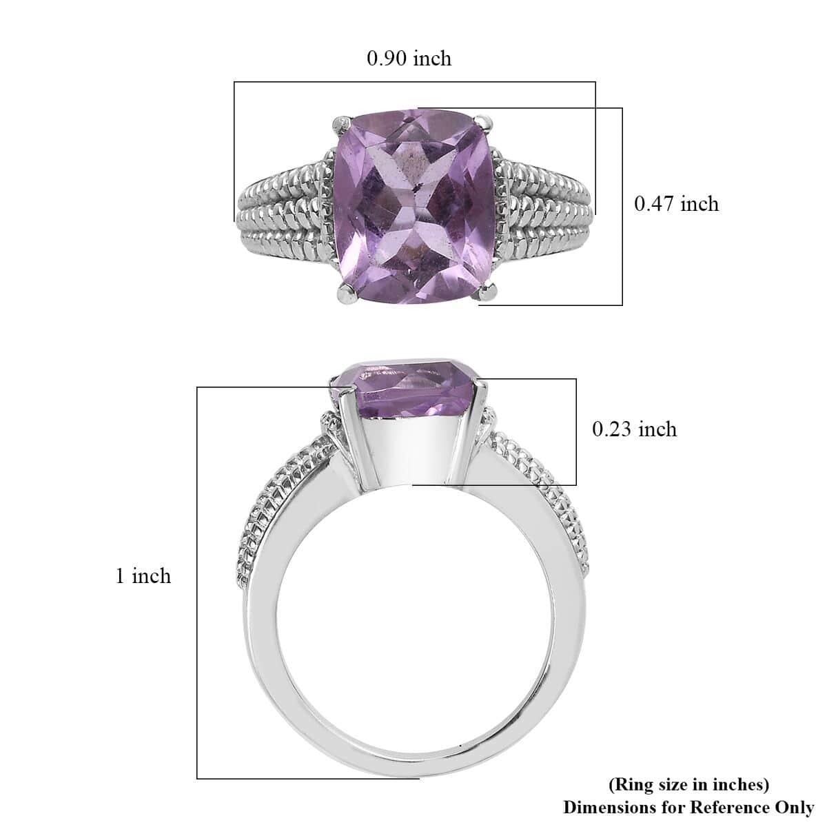 Rose De France Amethyst Solitaire Ring in Stainless Steel (Size 6.0) 4.00 ctw image number 5