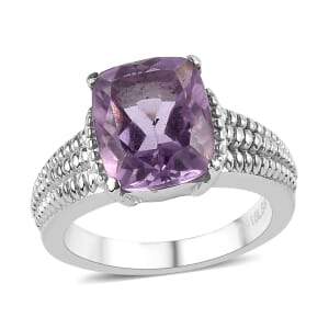 Rose De France Amethyst Solitaire Ring in Stainless Steel (Size 8.0) 4.00 ctw