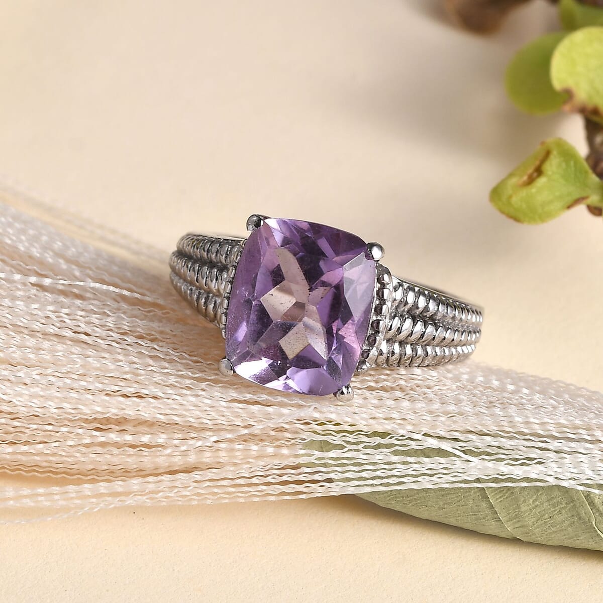 Rose De France Amethyst Solitaire Ring in Stainless Steel (Size 8.0) 4.00 ctw image number 1