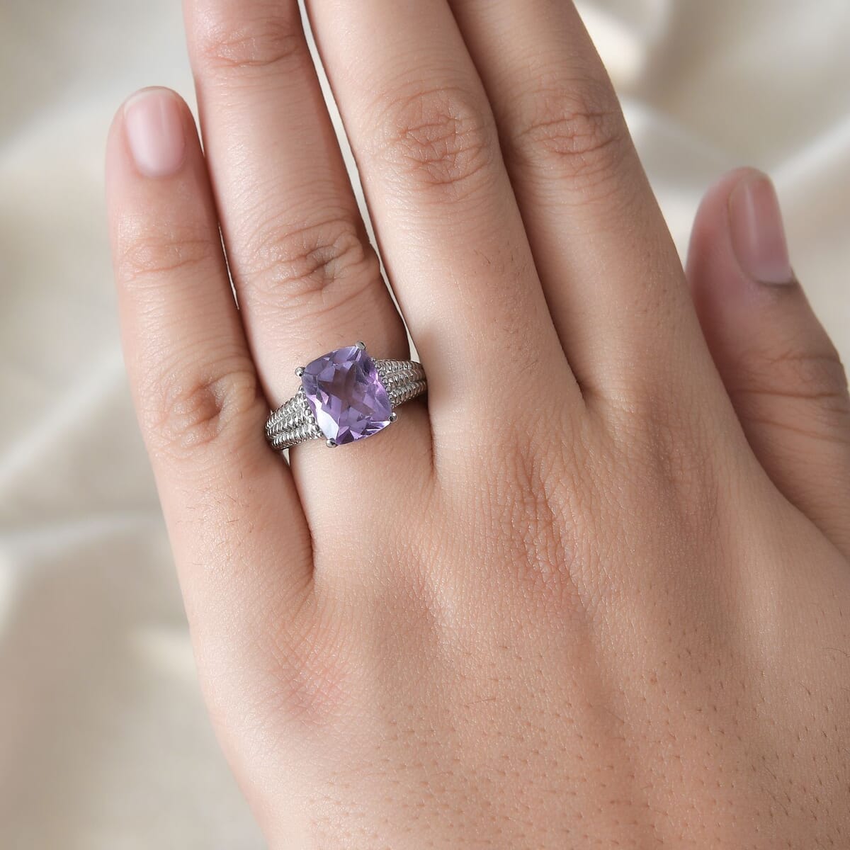 Rose De France Amethyst Solitaire Ring in Stainless Steel (Size 8.0) 4.00 ctw image number 2