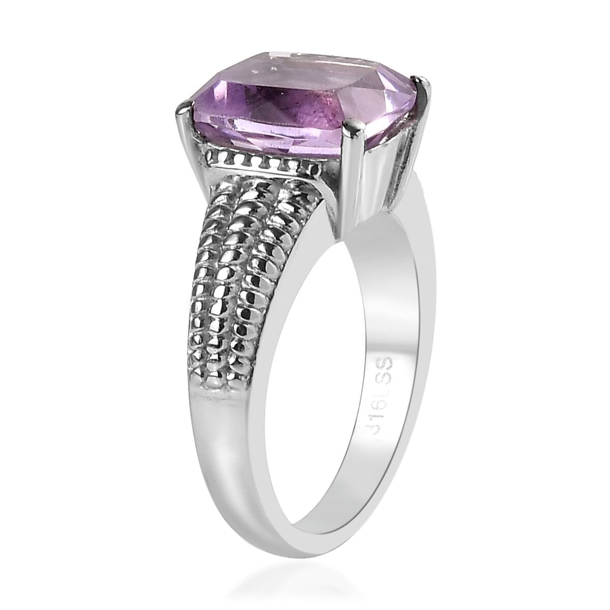 Rose De France Amethyst Solitaire Ring in Stainless Steel (Size 8.0) 4.00 ctw image number 3