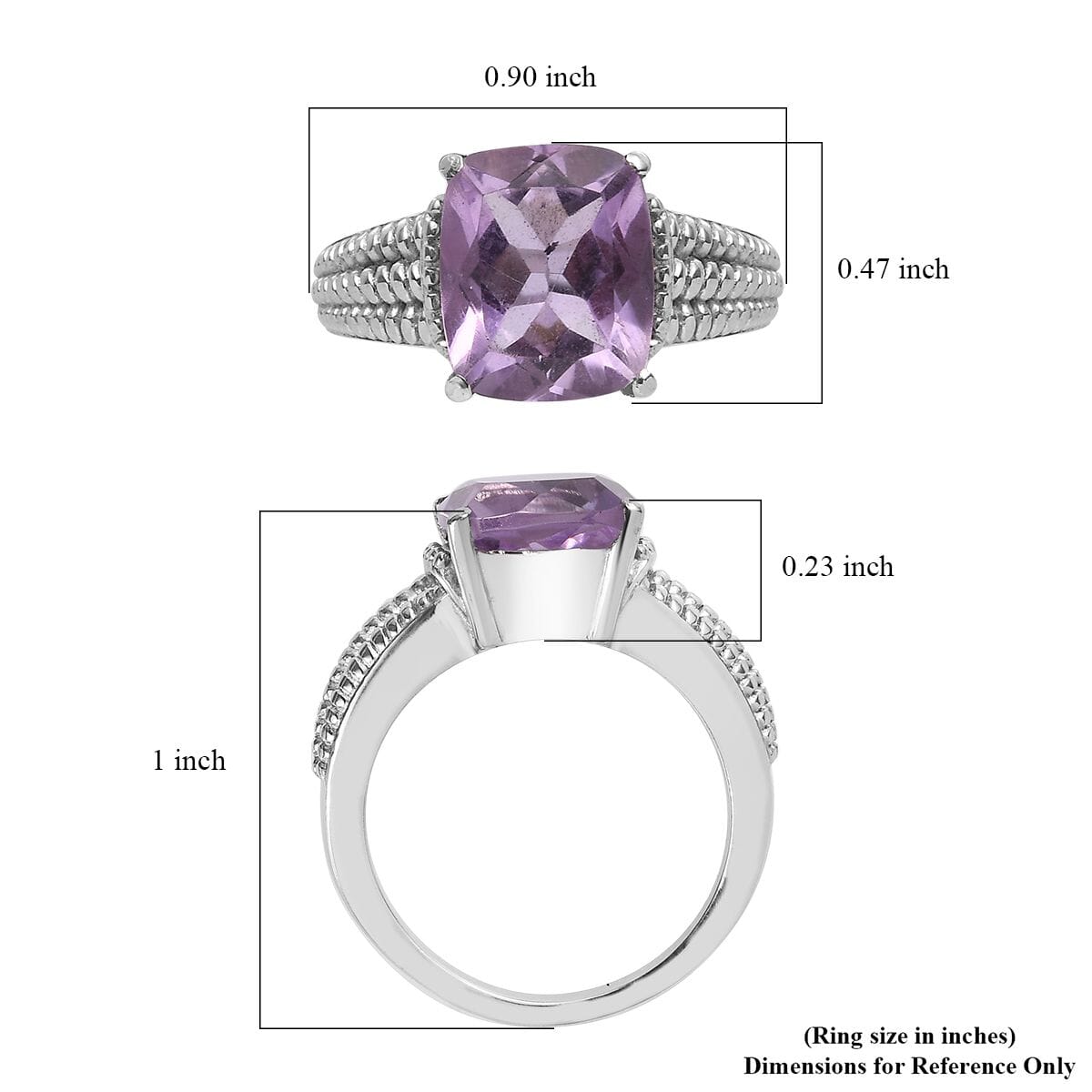 Rose De France Amethyst Solitaire Ring in Stainless Steel (Size 8.0) 4.00 ctw image number 5