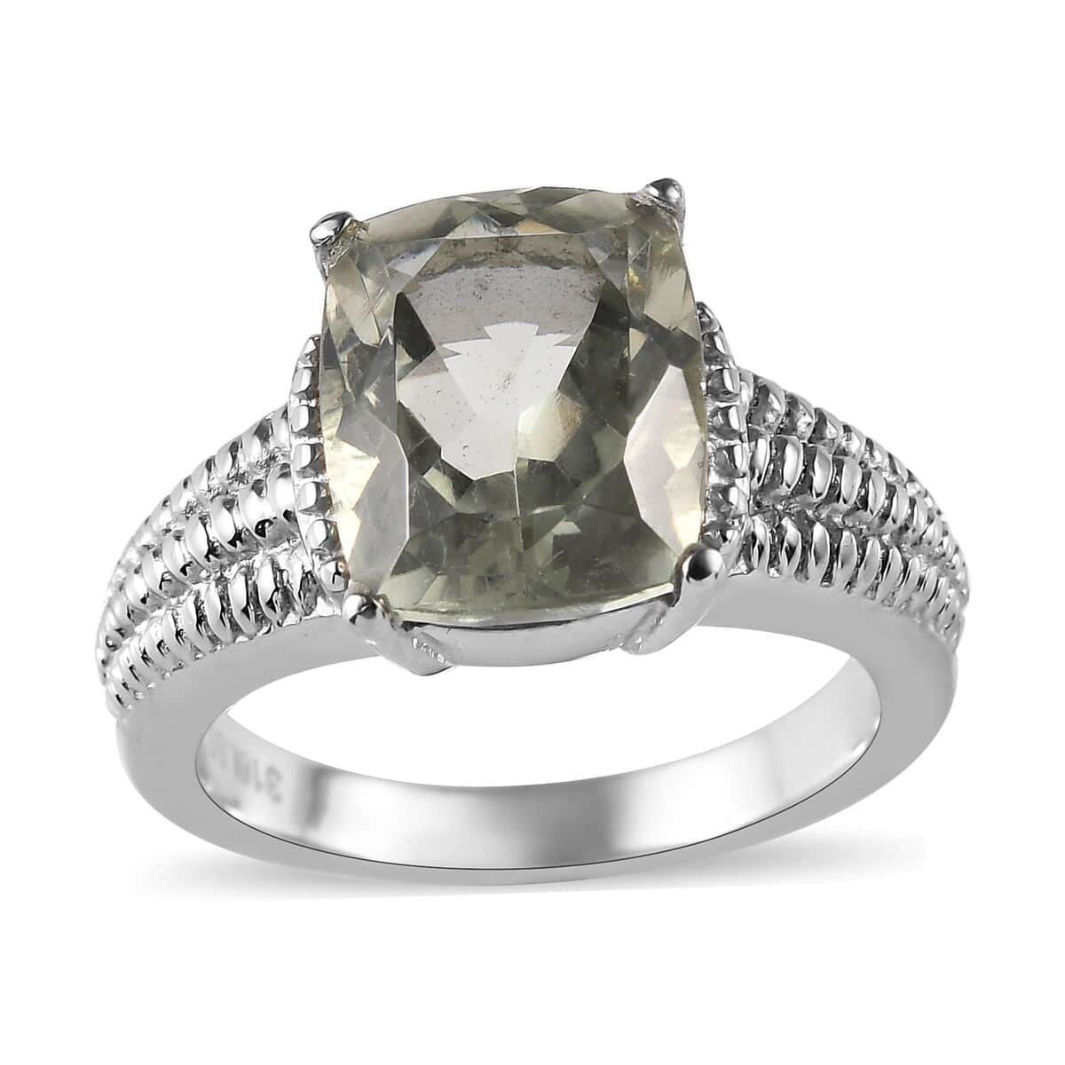 Montezuma Prasiolite Solitaire Ring in Stainless Steel (Size 8.0) 4.00 ctw , Tarnish-Free, Waterproof, Sweat Proof Jewelry image number 0