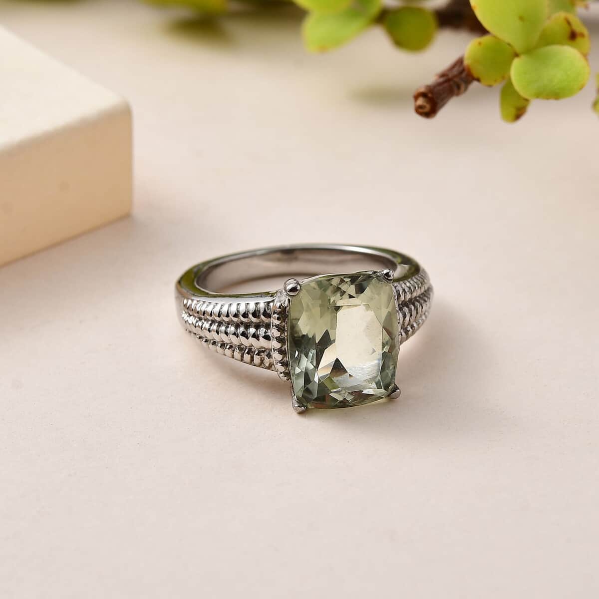 Montezuma Prasiolite Solitaire Ring in Stainless Steel (Size 8.0) 4.00 ctw , Tarnish-Free, Waterproof, Sweat Proof Jewelry image number 1