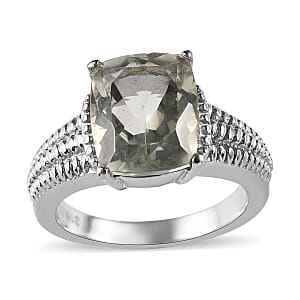Montezuma Prasiolite Solitaire Ring in Stainless Steel (Size 9.0) 4.00 ctw | Tarnish-Free, Waterproof, Sweat Proof Jewelry