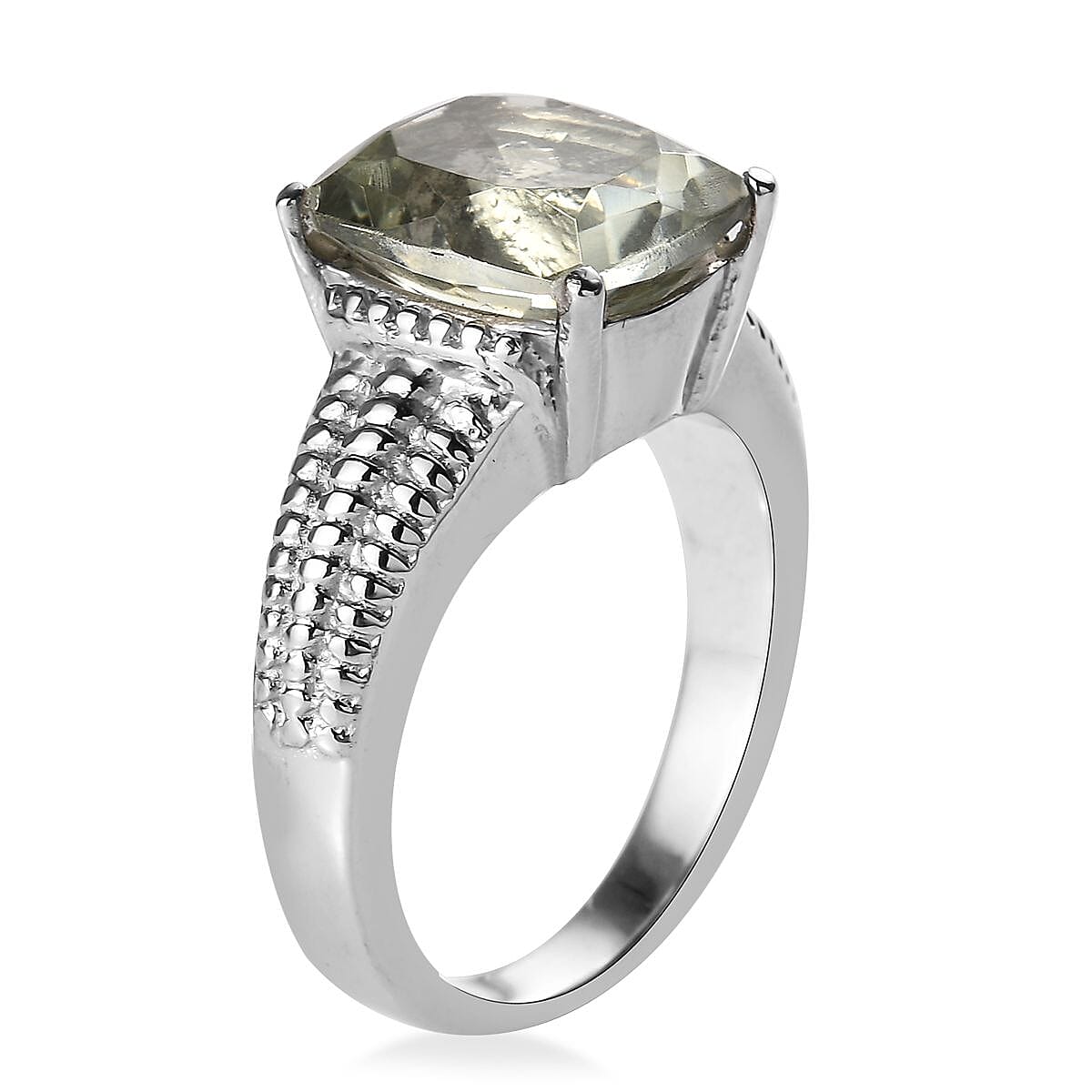 Montezuma Prasiolite Solitaire Ring in Stainless Steel (Size 9.0) 4.00 ctw | Tarnish-Free, Waterproof, Sweat Proof Jewelry image number 3
