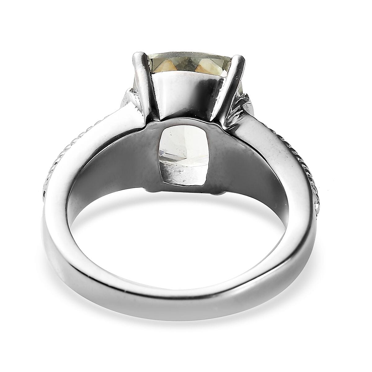 Montezuma Prasiolite Solitaire Ring in Stainless Steel (Size 9.0) 4.00 ctw | Tarnish-Free, Waterproof, Sweat Proof Jewelry image number 4