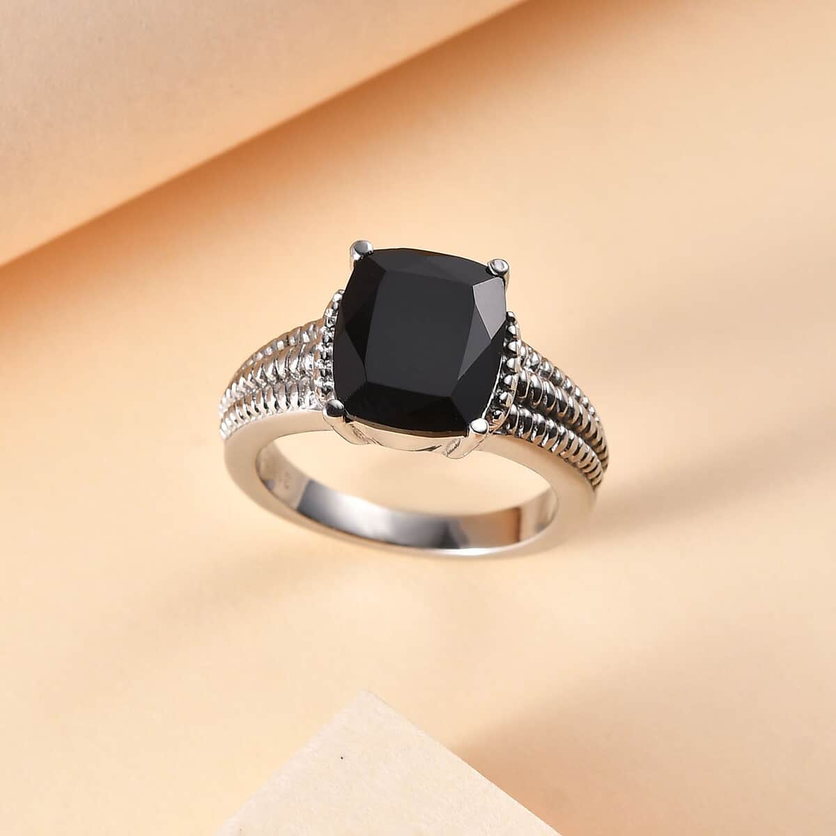 Thai Black Spinel Solitaire Ring in Stainless Steel (Size 7.0) 4.75 ctw image number 1