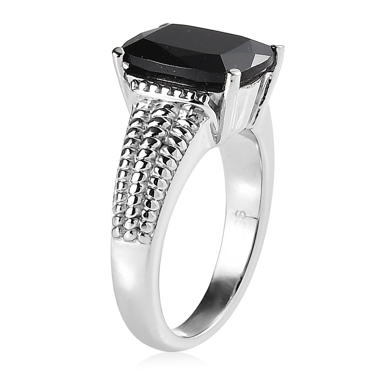 Thai Black Spinel Solitaire Ring in Stainless Steel (Size 8.0) 4.75 ctw image number 3