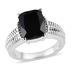 Thai Black Spinel Solitaire Ring in Stainless Steel (Size 9.0) 4.75 ctw