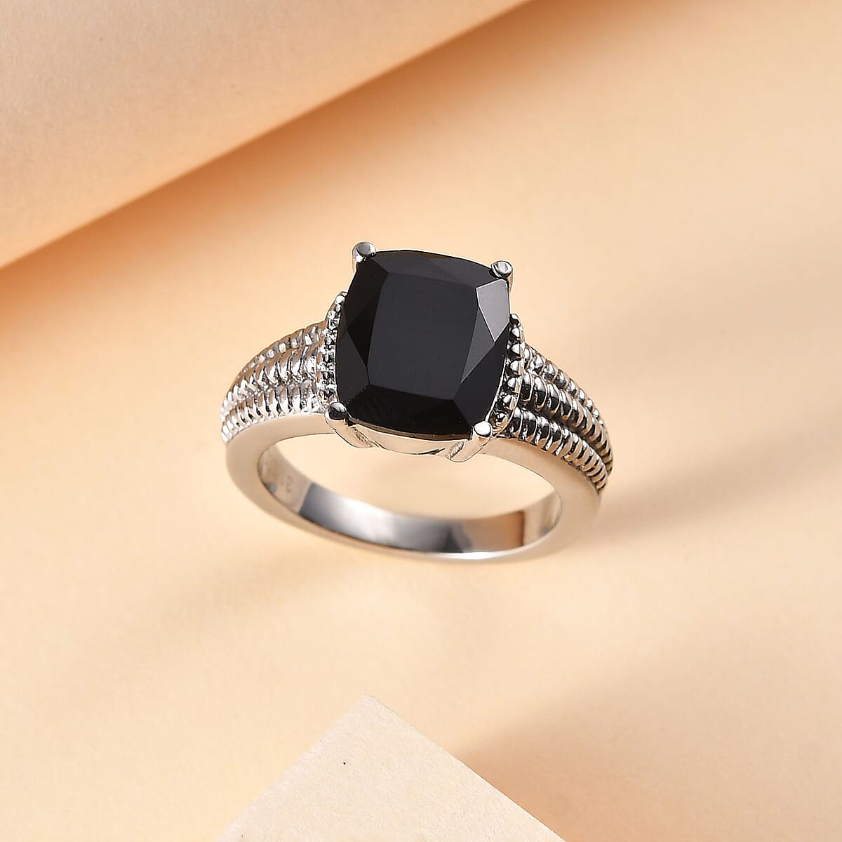 Thai Black Spinel Solitaire Ring in Stainless Steel (Size 9.0) 4.75 ctw image number 1