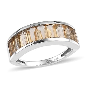 Brazilian Citrine Half Eternity Band Ring in Platinum Over Sterling Silver (Size 8.0) 2.00 ctw