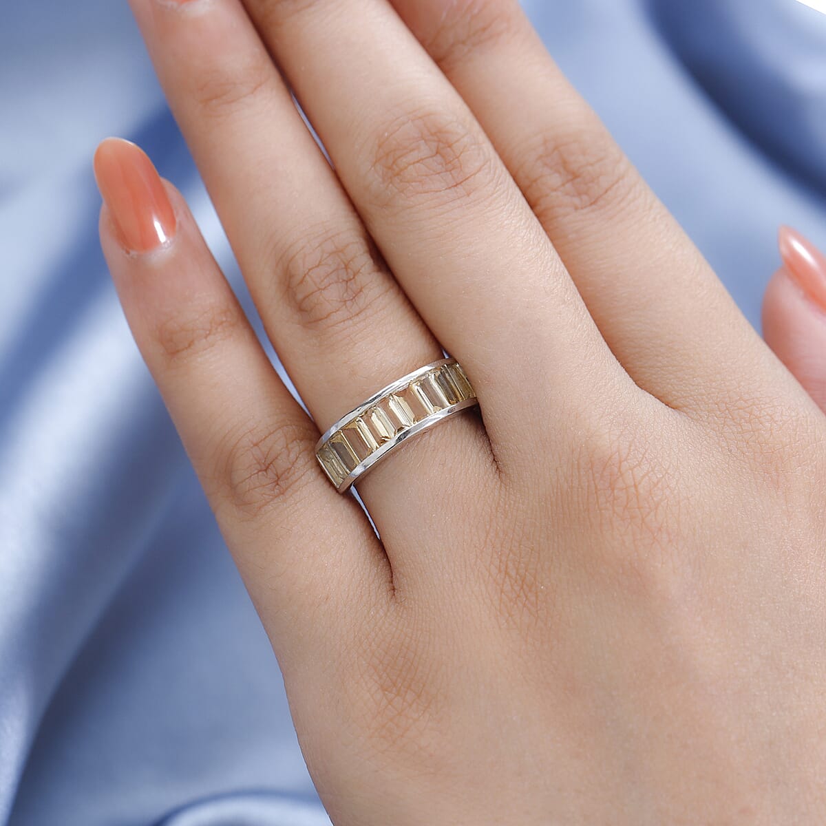 Brazilian Citrine Half Eternity Band Ring in Platinum Over Sterling Silver (Size 9.0) 2.00 ctw image number 2