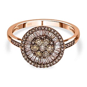 Natural Champagne Diamond 1.00 ctw Ring in Vermeil Rose Gold Over Sterling Silver (Size 5.5)