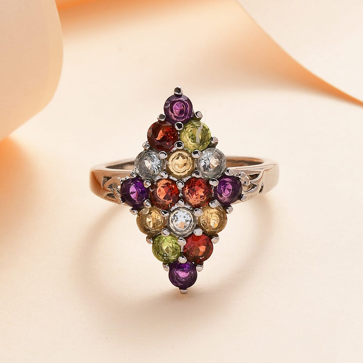 Multi Gemstone Cluster Ring in Stainless Steel (Size 6.0) 1.85 ctw image number 1