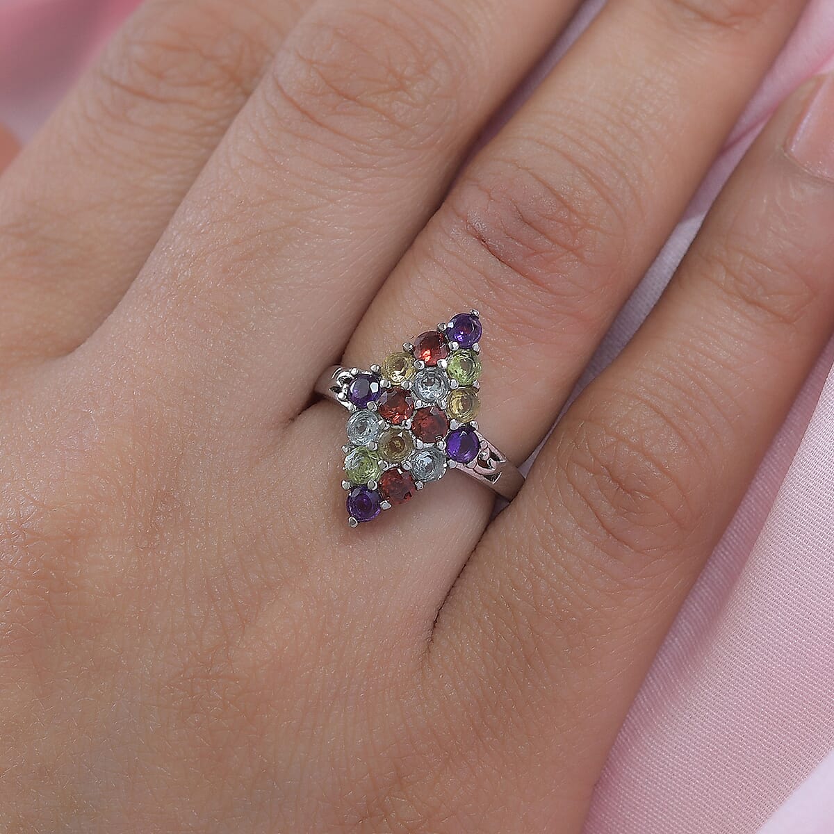 Multi Gemstone Cluster Ring in Stainless Steel (Size 6.0) 1.85 ctw image number 2