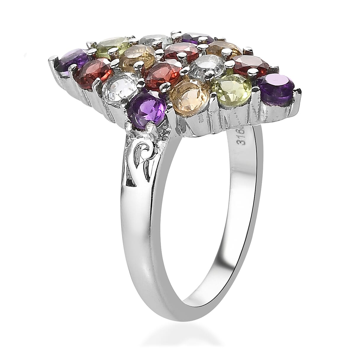 Multi Gemstone Cluster Ring in Stainless Steel (Size 6.0) 1.85 ctw image number 3