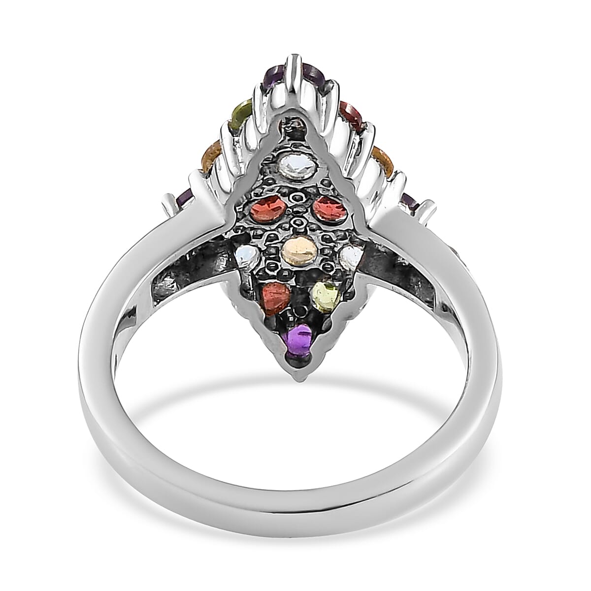 Multi Gemstone Cluster Ring in Stainless Steel (Size 6.0) 1.85 ctw image number 4
