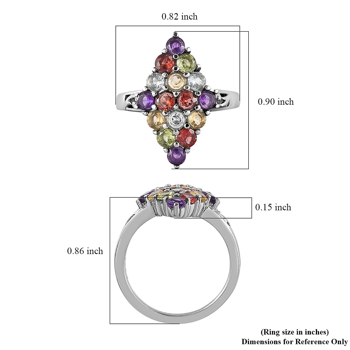 Multi Gemstone Cluster Ring in Stainless Steel (Size 6.0) 1.85 ctw image number 5