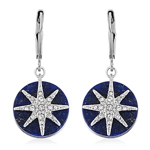 Lapis Lazuli 2.00 ctw and Austrian Crystal Star Earrings in Stainless Steel