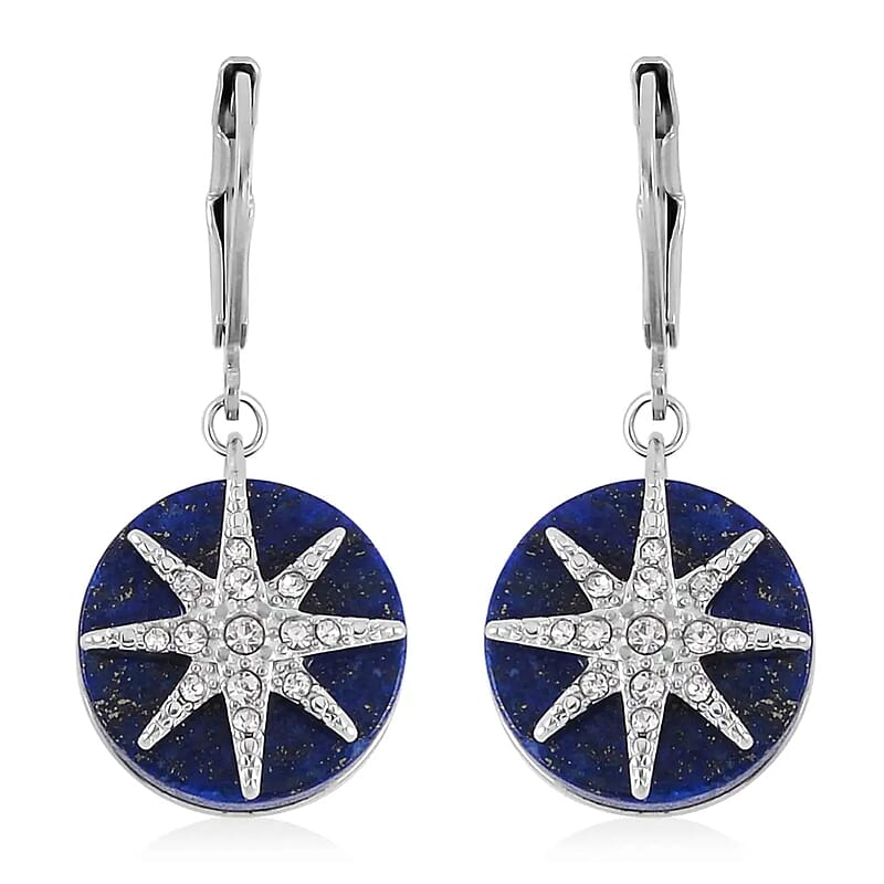 Lapis Lazuli 2.00 ctw and Austrian Crystal Star Earrings in Stainless Steel