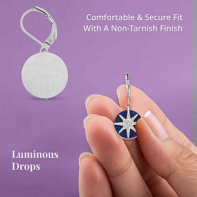 Lapis Lazuli 2.00 ctw and Austrian Crystal Star Earrings in Stainless Steel