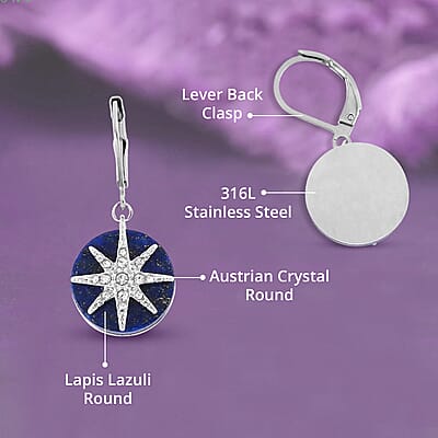 Lapis Lazuli 2.00 ctw and Austrian Crystal Star Earrings in Stainless Steel