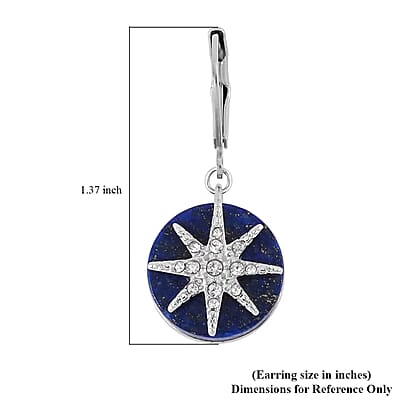 Lapis Lazuli 2.00 ctw and Austrian Crystal Star Earrings in Stainless Steel