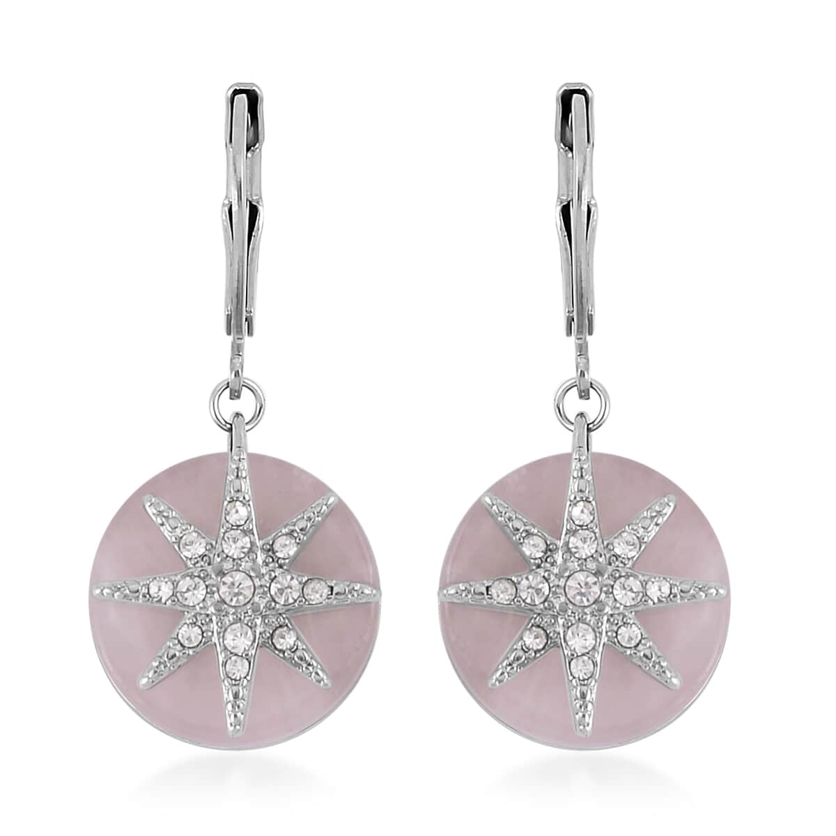 Galilea Rose Quartz and Austrian Crystal Star Earrings in Stainless Steel 2.00 ctw image number 0
