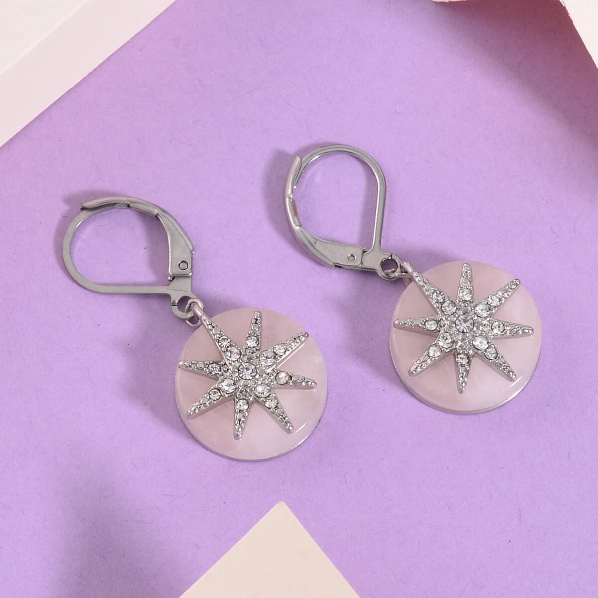 Galilea Rose Quartz and Austrian Crystal Star Earrings in Stainless Steel 2.00 ctw image number 1