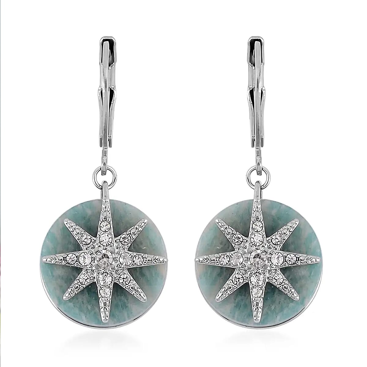 Amazonite 2.00 ctw and Austrian Crystal Star Earrings in Stainless Steel image number 0