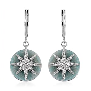 Amazonite 2.00 ctw and Austrian Crystal Star Earrings in Stainless Steel