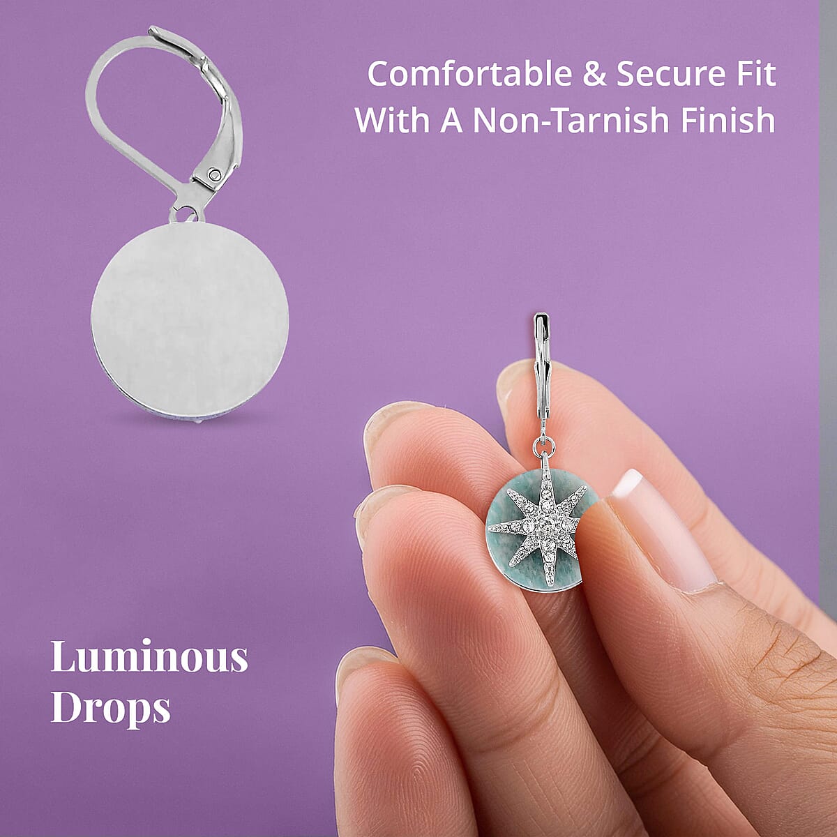 Amazonite 2.00 ctw and Austrian Crystal Star Earrings in Stainless Steel image number 3