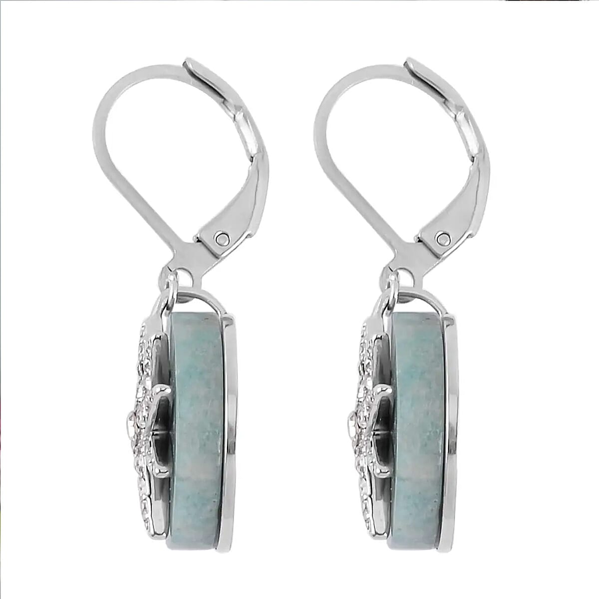 Amazonite 2.00 ctw and Austrian Crystal Star Earrings in Stainless Steel image number 8