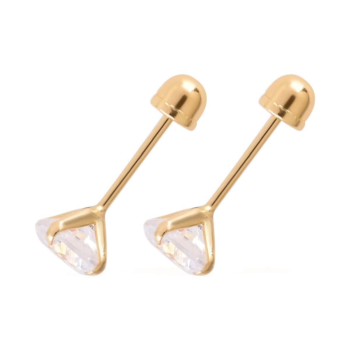 14K Yellow Gold Crystal(4mm) Solitaire Stud Earrings image number 2