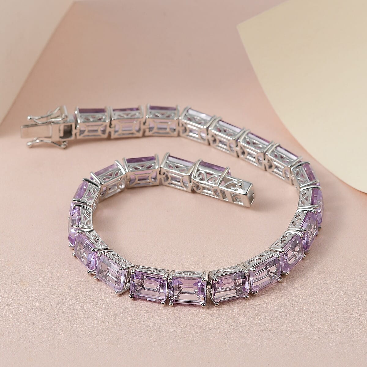 Rose De France Amethyst Tennis Bracelet in Platinum Over Sterling Silver (8.00 In) 13 Grams 35.85 ctw (Delivery in 3-5 Business Days) image number 1