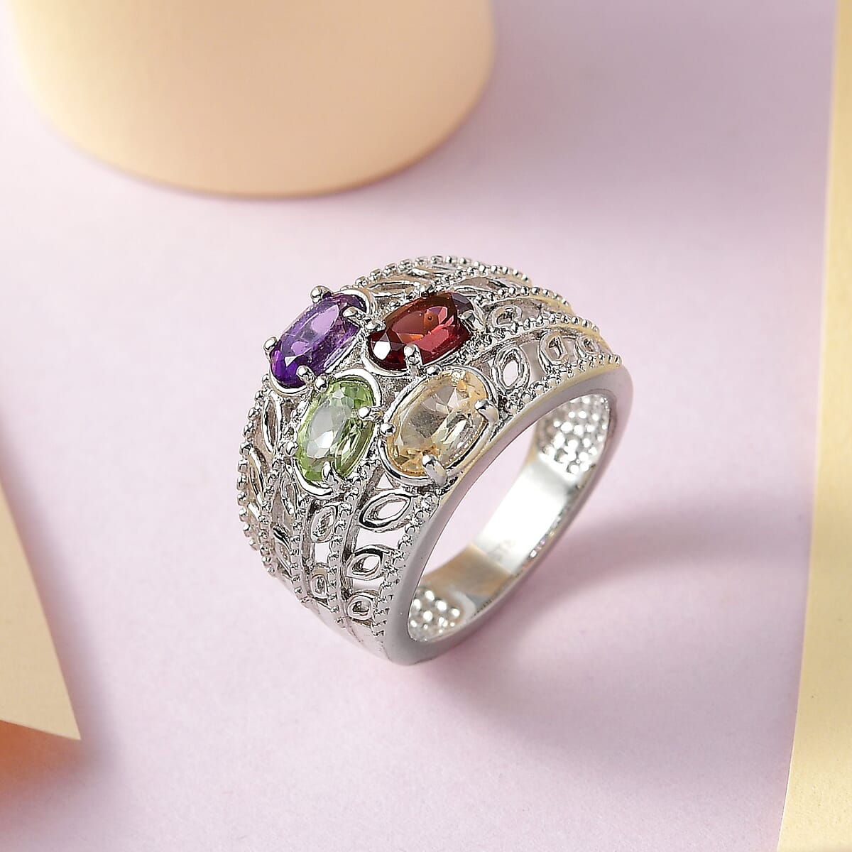 Karis Multi Gemstone Ring in Platinum Bond (Size 7.0) 1.80 ctw image number 1
